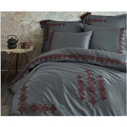 2 сп. Евро Комплект Постельного Белья Cotton Saten Hazal Antrasit XL - EcoCotton