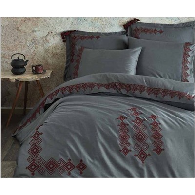 2 сп. Евро Комплект Постельного Белья Cotton Saten Hazal Antrasit XL - EcoCotton