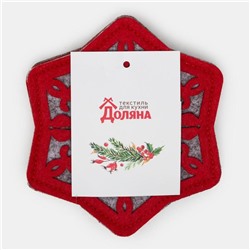 Набор подставок для бокала «Снежинка», 4 штуки, красный 8.5 см, 100; п/э, фетр