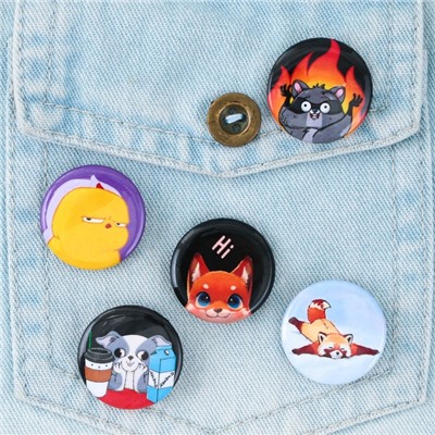 Значок металлический , закатной «Милые животные», d = 2,5 см, МИКС