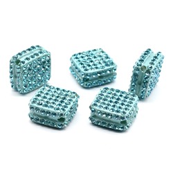 Бусина полимерная со стразами ромб 18*18мм, цв.голубой (упаковка 5 штук)