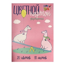 Картон цветной двусторонний А4, 10 листов, 20 цветов "Мультики", мелованный, 190г/м², МИКС