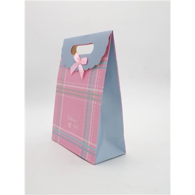 Пакет подарочный (M) "Simple plaid", pink (19x 9 x 27)