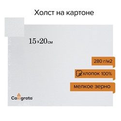 Холст на картоне Calligrata, хлопок 100%, 15×20 см, 3 мм, акриловый грунт, мелкое зерно, 280 г/м²