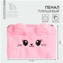 Пенал школьный из плюша «Очаровательный котик», 19.5×14.5 см