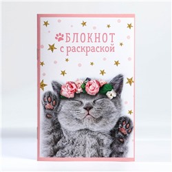 Подарочный набор, блокнот - раскраска, мелки 4 шт. «Кошка»