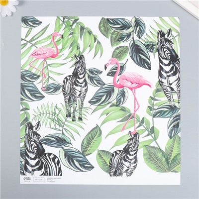 Бумага для скрапбукинга «Фламинго и зебры», плотность 180 г, 30.5×32 см