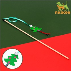 Дразнилка-удочка для кошек "Ёлочка", на деревянной палочке, зелёная