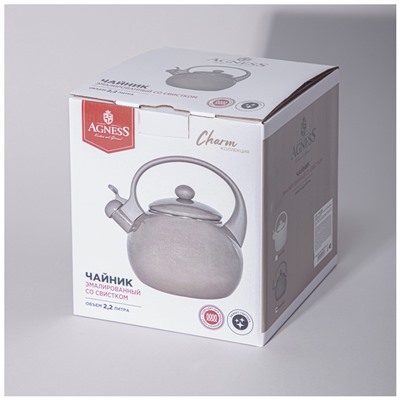 ЧАЙНИК AGNESS ЭМАЛИРОВАННЫЙ СО СВИСТКОМ СЕРИЯ "CHARM", 2,2Л