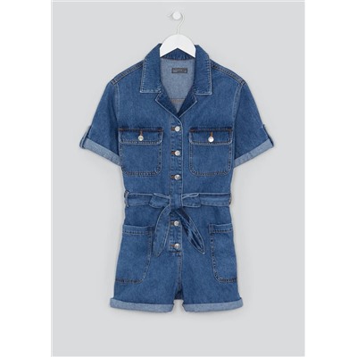 Short Sleeve Denim Playsuit