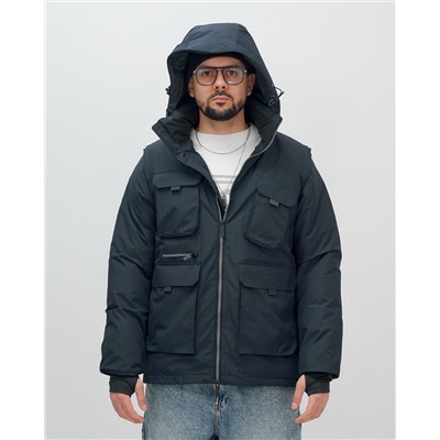 Куртка - жилетка трансформер 2 в 1 мужская зимняя темно-синего цвета 2409TS