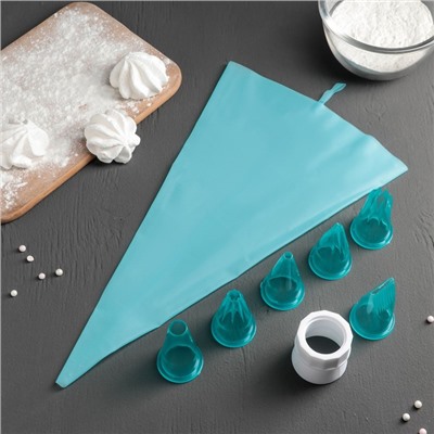 Набор кондитерский Доляна «Бирюза», 6 насадок (основание насадки 2.5 см), 29×19×3.5 см, насадки и МИКС