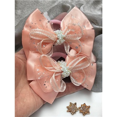 Бантик на эластичной резинке с жемчугом Корея 2 шт Арт 5 модель 4