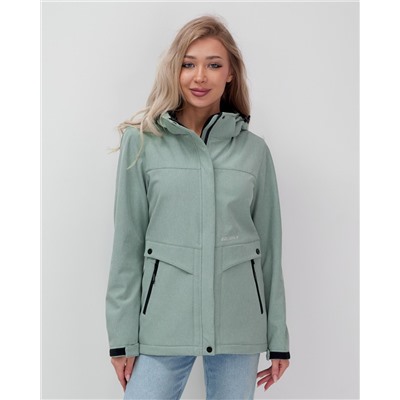 Ветровка спортивная женская с капюшоном softshell бирюзового цвета 9566Br