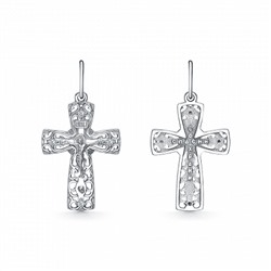 Крест из серебра литье с фианитом родированный