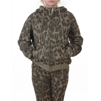 869-3 GREEN/LEOPARD Костюм спортивный зимний женский (95% хлопок, 5% полиэстер)