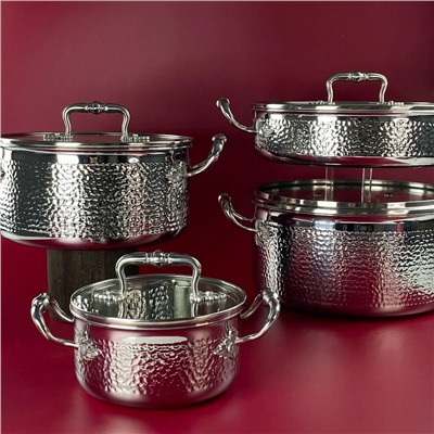 902-001 Набор посуды 8пр. EMBOSS в под.уп.(х1)Нержавеющая сталь