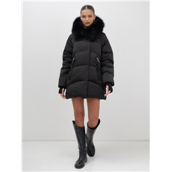 Куртка зимняя женская с мехом и капюшоном тренд черного цвета 7737Ch