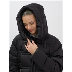 Пальто зимнее утепленное с капюшоном женское черного цвета 7779Ch