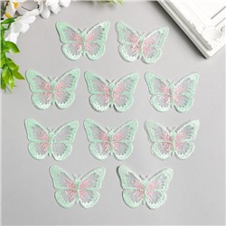 Декор для творчества текстиль вышивка «Бабочка зелёно-розовая», 4.3×5.5 см