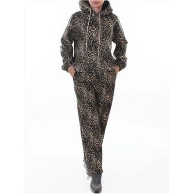 870-8 DK. BEIGE/LEOPARD Костюм спортивный зимний женский (95% хлопок, 5% полиэстер)