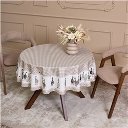 СКАТЕРТЬ  КРУГЛАЯ "FAMILY FARM" 150 СМ ,100% ХЛОПОК, КЛЕТКА,ТВИЛ, ПРОПИТКА