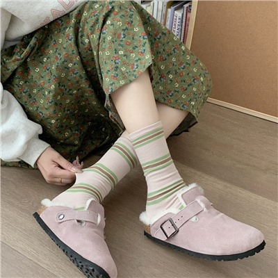 South Korean goods, comfortable cotton knee socks for leisure, mid-length
