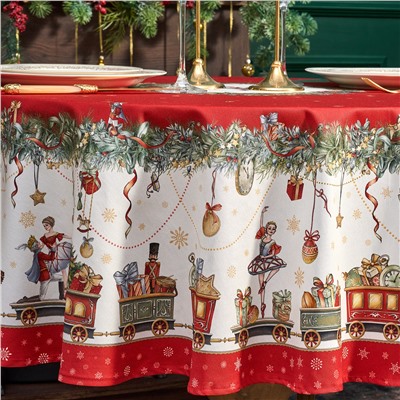 СКАТЕРТЬ КРУГЛАЯ  "ЩЕЛКУНЧИК" ,150СМ , КРАСНЫЙ ,100% ХЛОПОК , ТВИЛ