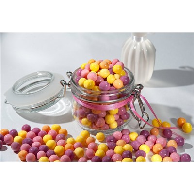 Драже "Рисовые шарики (10 мм) Ассорти в белом цветном шоколаде (желтый апельсин, оранжевый манго, розовый малина, фиолетовый малина) - Premium"