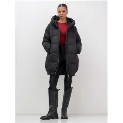 Куртка женская зимняя на резинке большого размера черного цвета 7619Ch