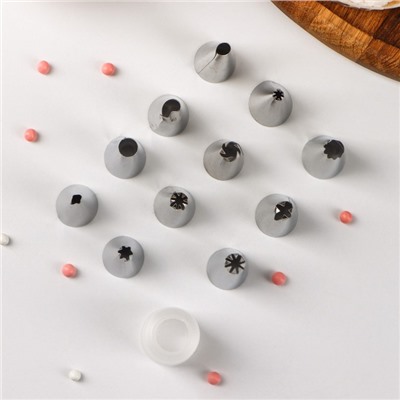 Набор насадок кондитерских Доляна, d=1.8 см, 12 шт., адаптер, насадки МИКС