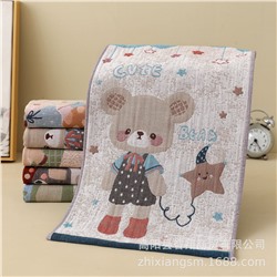 Gaoyang Manufacturer Wholesale Children's 25*50 Pure Cotton Jacquard Children's Scarf Dark Cartoon Thick Soft Water-Absorbing Hand Wipe