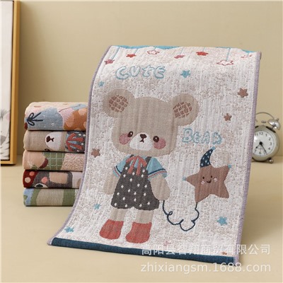 Gaoyang Manufacturer Wholesale Children's 25*50 Pure Cotton Jacquard Children's Scarf Dark Cartoon Thick Soft Water-Absorbing Hand Wipe