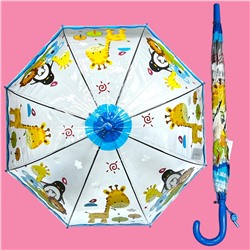 Зонт-трость детский прозрачный с рисунком полуавтомат Арт 603/5