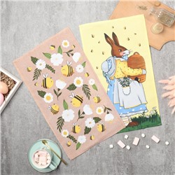 Набор кухонных полотенец Доляна Bee and bunny 2 шт., 28×46 см, рогожка, 100% хлопок, 160 г/м²