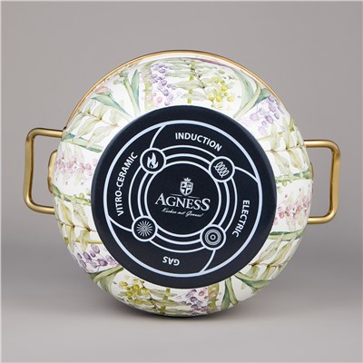 НАБОР КАСТРЮЛЬ AGNESS ЭМАЛИРОВАННЫХ СЕРИЯ "IRISES", 4ПР. 2,1Л И 3,8Л