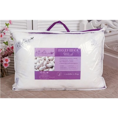 Подушка "ШЕЛК" тик на молнии леб.пух,атл.кант,лента,сумка(Н)