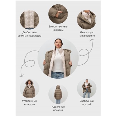 Куртка двубортная женская зимняя с капюшоном коричневого цвета 7736K