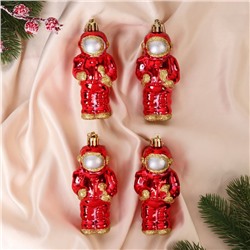 Ёлочные игрушки 4 шт. «Космонавт», 4.5×10.5 см, красное