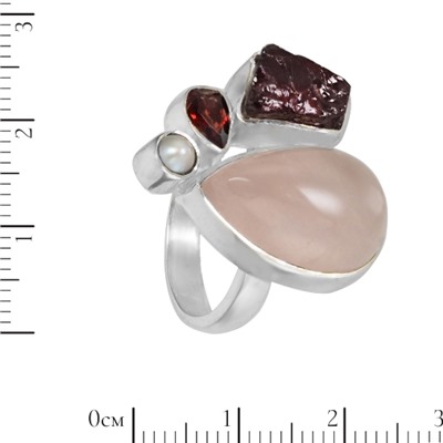Кольцо 'Фенси' с гранатом, жемчугом и розовым кварцем ИВК.090РКN9-5