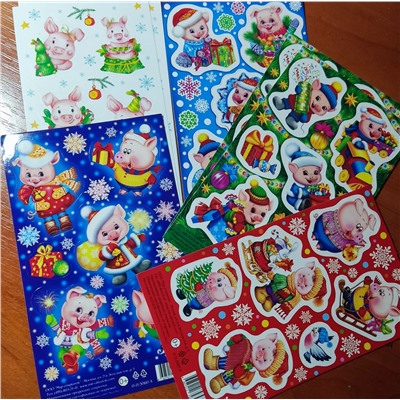 Наклейки Собачки или свинки, 5 видов