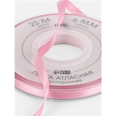 Лента атласная TEIRA, двухсторонняя, 6 мм, 25±1 м, розовая №158