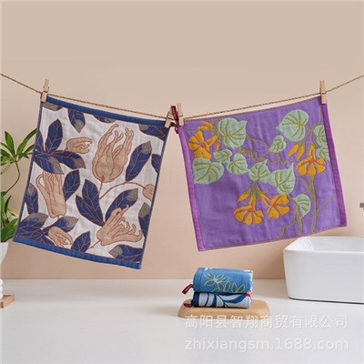 Zhiyang towel Korean Buddha jacquard four-layer cotton gauze large square towel wipe hand towel kitchen towel factory price wholesale
