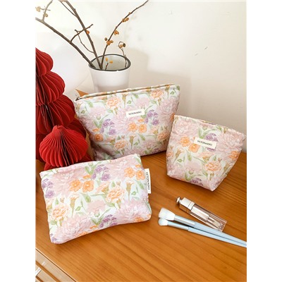 Fresh capacious cosmetic bag to go out, liner, handheld organizer bag, small clutch bag, floral print, high-end