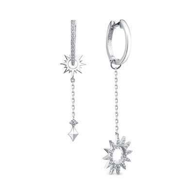 Серьги с фианитом родированные серебро 925*