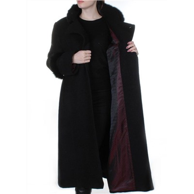 13927A BLACK Пальто шерстяное с мехом HELLEN