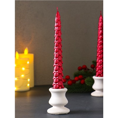 Набор свечей новогодних «Ель», 1.9×1.9×20 см, 2 шт., красный металлик