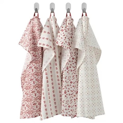 Набор кухонных полотенец с красно-розовым принтом (4 шт), INAMARIA Tea Towel Patterned Red/Pink Set, произв. IKEA