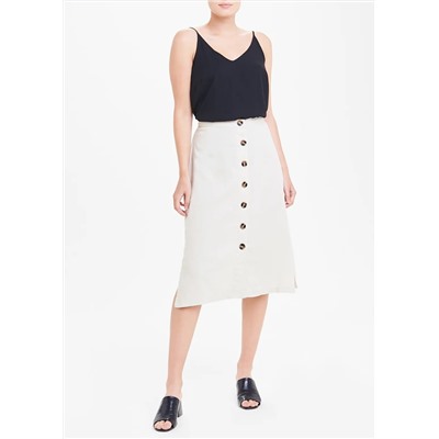 Linen Button Through Midi Skirt
