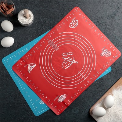 Коврик для выпечки и раскатки теста с разметкой Доляна «Эрме», силикон, 40×30 см, синий